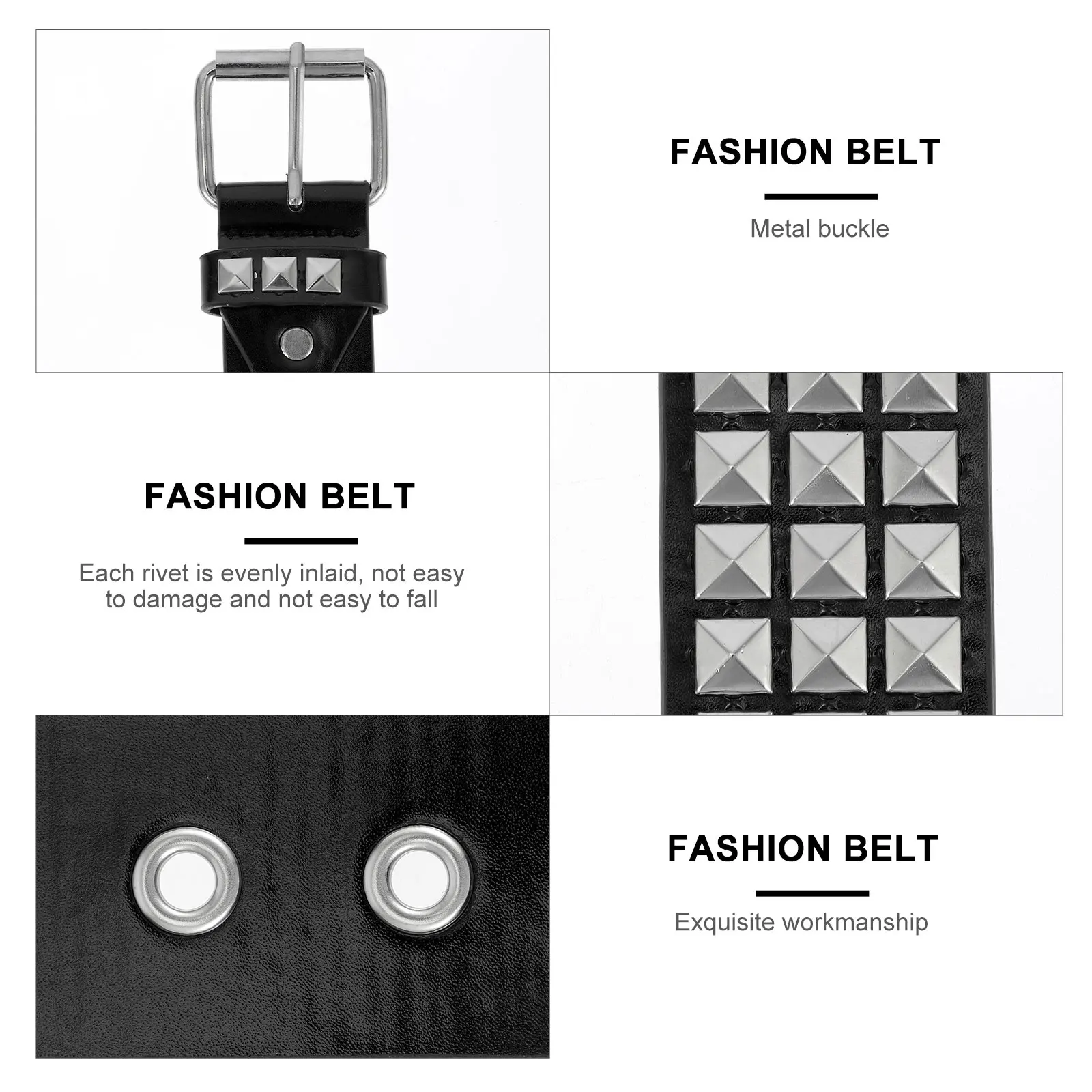 

Rivet Belt Premium PU Adjustable Decorative Black Women Fashion Waistband Non fading Durable Lightweight Banquet Party