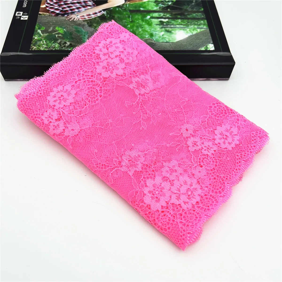 3M/lot Width 7 7/8 inch 20cm Pink Elastic Stretch Lace Trim For Clothing Accessories Dress Sewing Applique Costume Lace Fabric