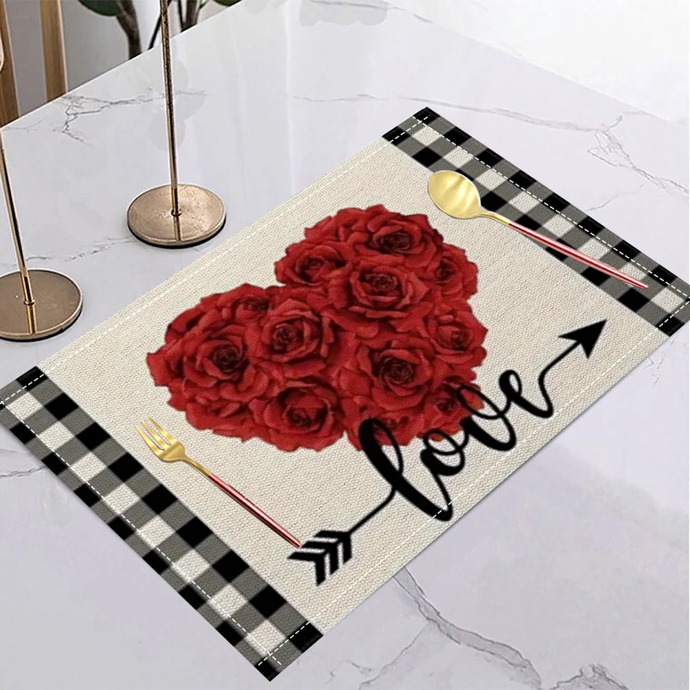 Love Heart Table Mat Patchwork Rose Romantic Valentine's Placemat for Valentine's Dinner Romantic Date Love Party Home Decor
