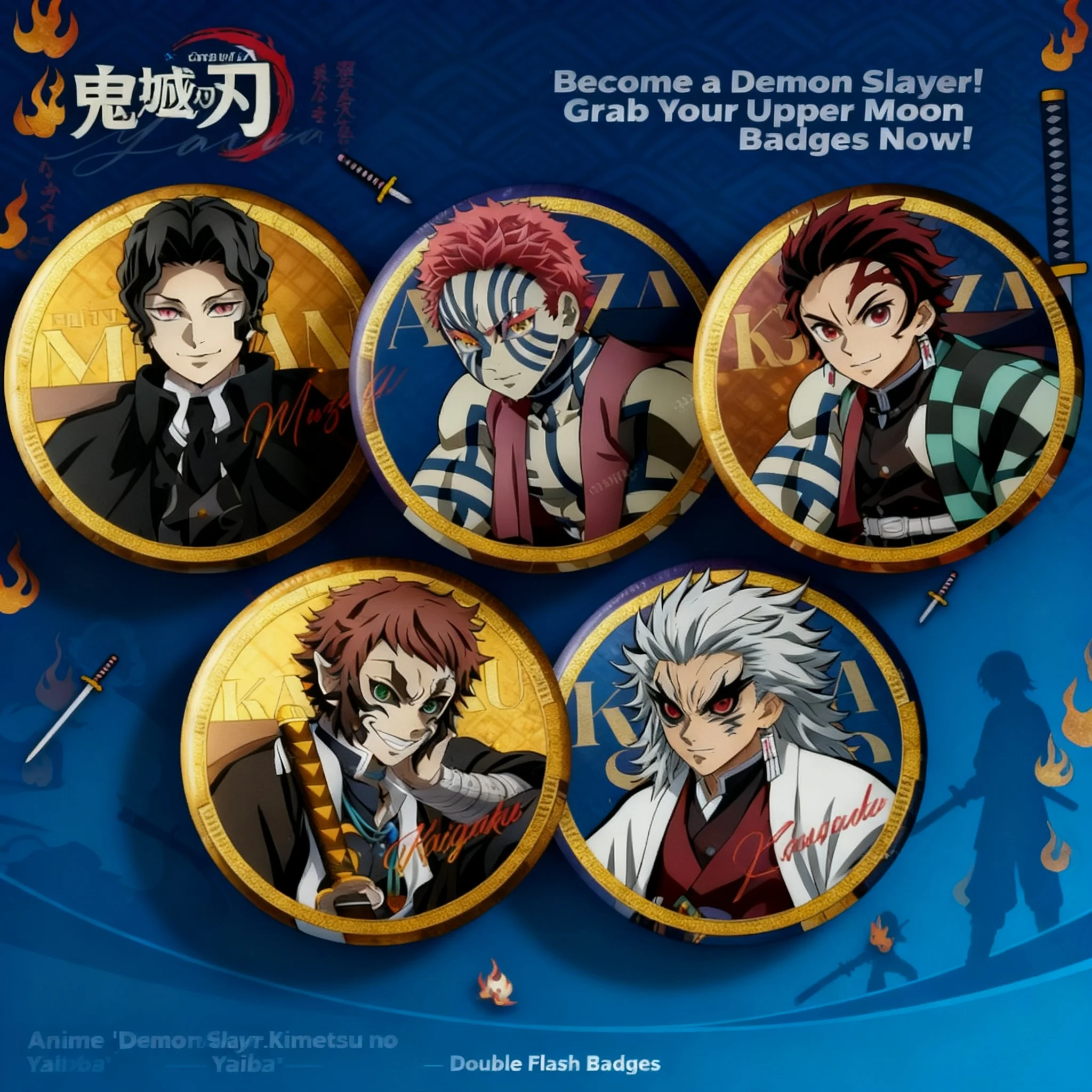 

Demon Slayer Anime Badge 75mm Manga Merchandise Collectible Gift Black Death Wushan Yiwo Seat Mou Kuiyue Tong Mo Black Series