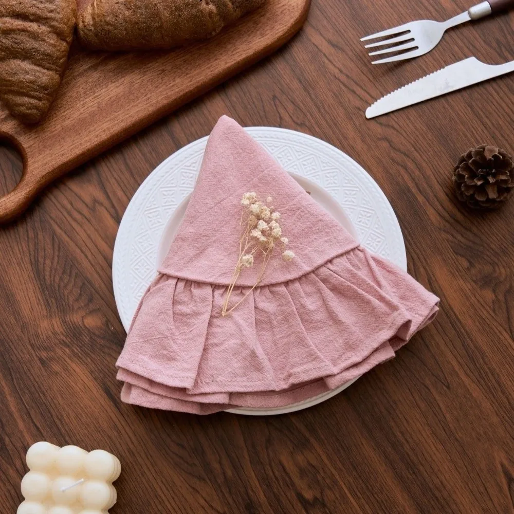 Solid Color Ruffled Placemat Cotton Decorative Heat-Insulating Placemat Simple Table Napkin Cloth Photography Background Props