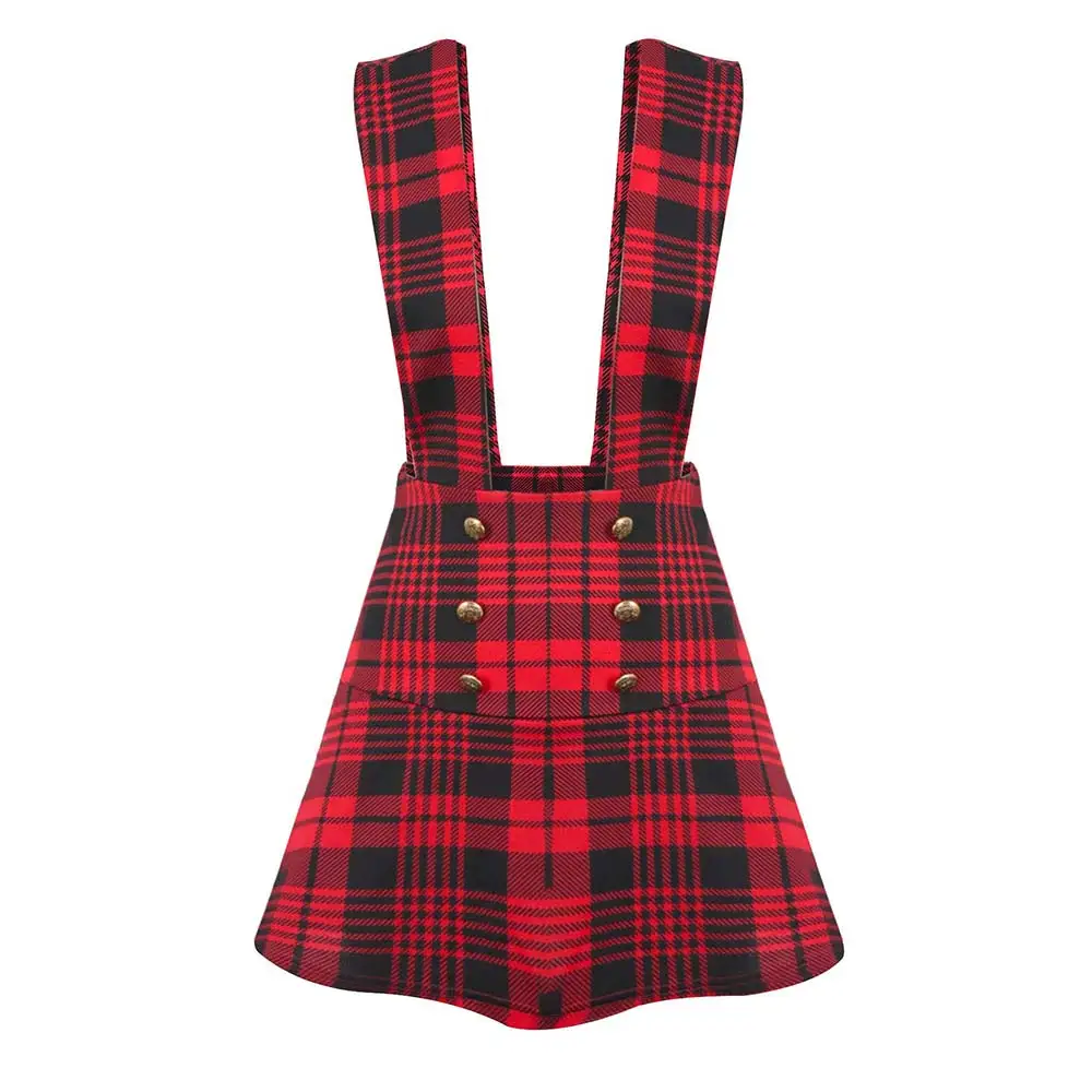 Christmas Sexy Mini Plaid Suspender Skirt Strap Skirt Women New Pleated Vintage Skater Dress England Street Style Overalls Skirt