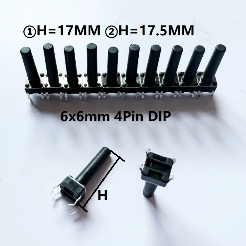 

30 шт. 6x6 мм 4Pin DIP тактильный переключатель Высота 17 мм 17,5 мм тактовая кнопка 260 г микро сенсорная кнопка DIP-клик переключатель