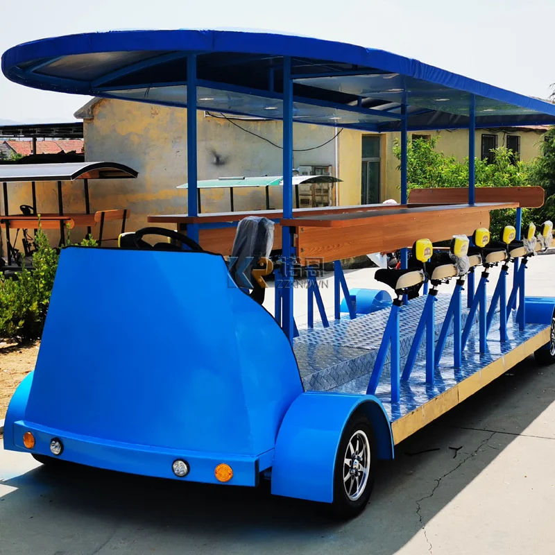 2023 New Food Shop Retail 10 Seater Electric Sightseeing Pedal Pub Car Party Beer Bikes