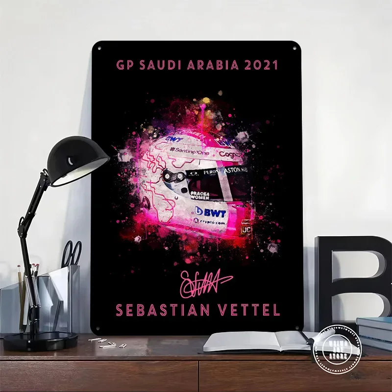 Sebastian Vettel Personalized 3D Textured Metal Poster Wall Art Vintage Tin Signs for Interior Decoration Living Room Ornaments
