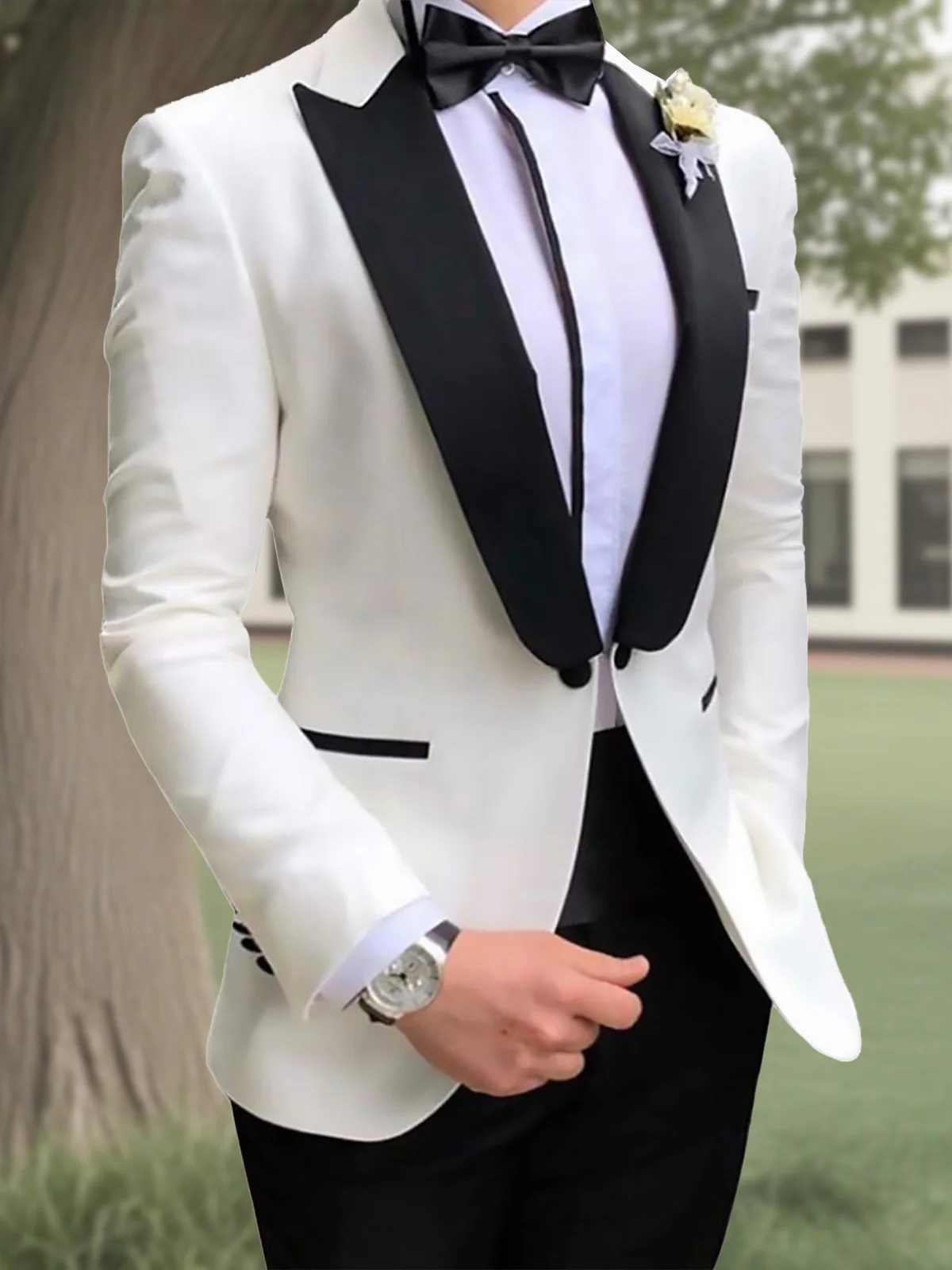 

Black White Wedding Peaked Lapel Suits for Men Slim Fit Solid Tuxedo Boys Suit Trajes Para Hombre Herren Anzug Custom Men Suits