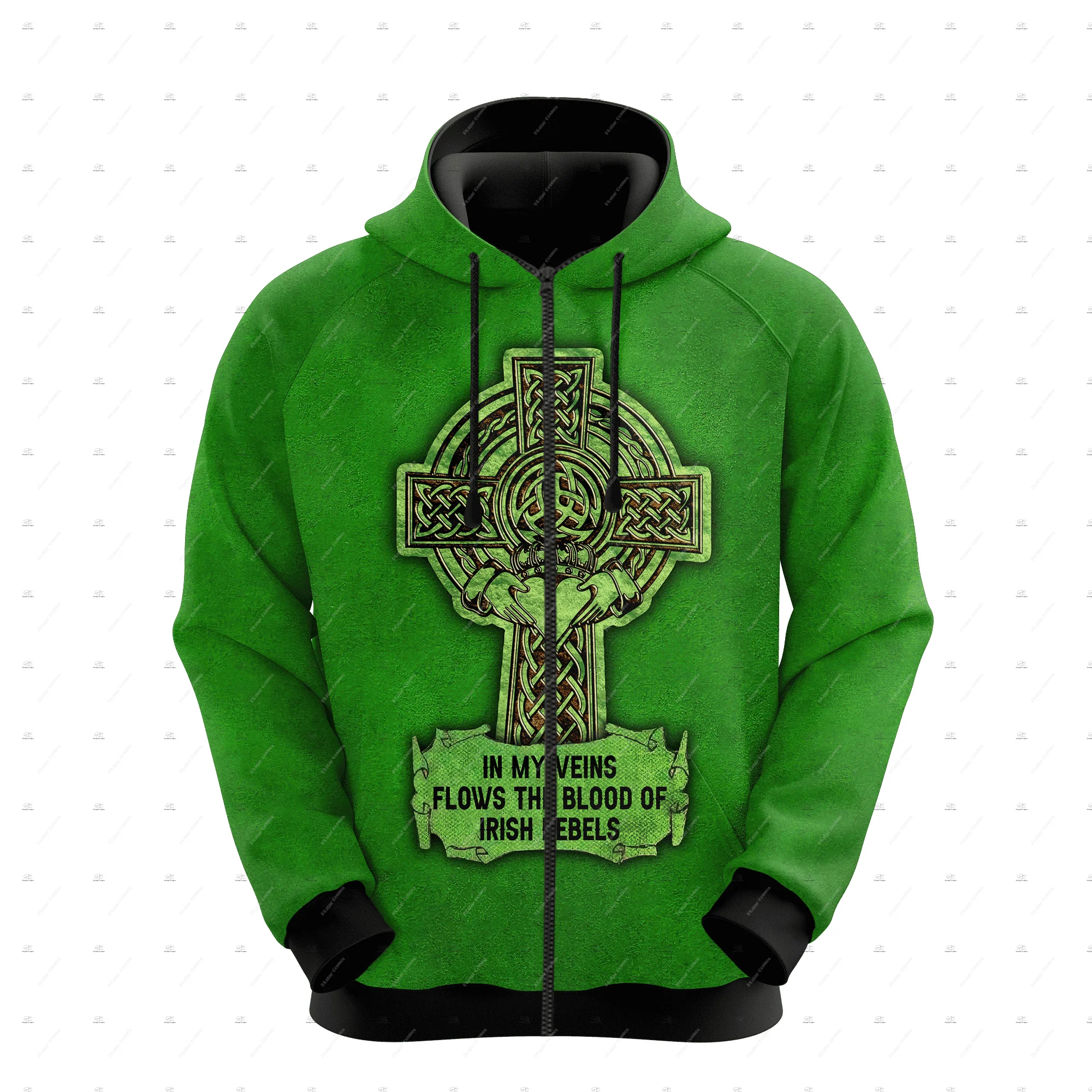 Custom Name Irish Ireland Country Flag St.Patrick Tattoo Vintage Retro Unisex 3DPrint Harajuku Pullover Casual Jacket Hoodies 54