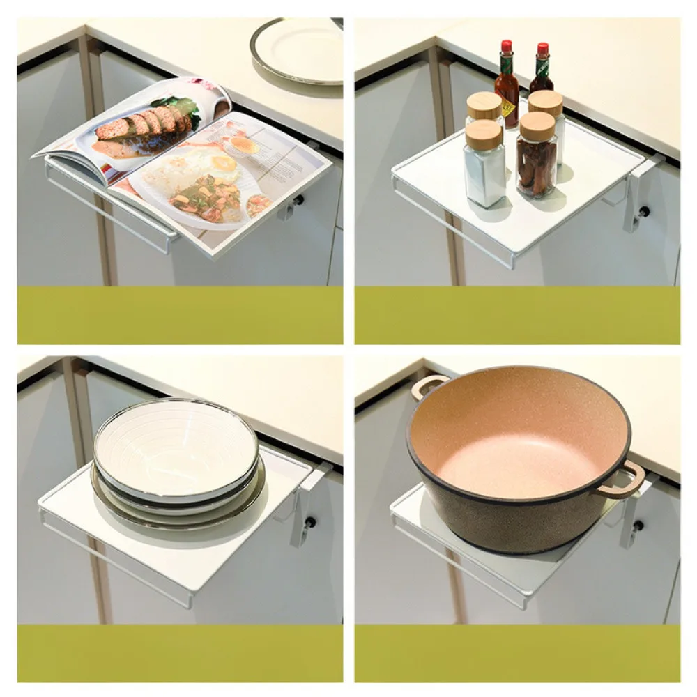Foldable Kitchen Storage Rack Carbon Steel Cabinet Door Shelf Hanging Organizer Countertop Food Prep Assistant Tool