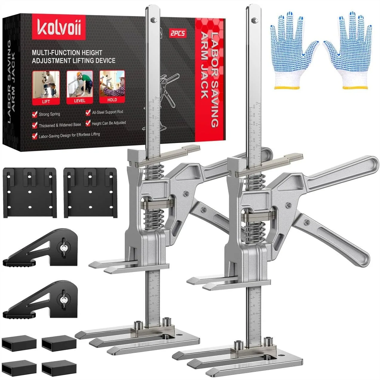 

Labor Saving Arm Jack 2 Pack, 10" Height-Adjustable All-Metal Hand Lifting Tool for Furniture, Door, Window, and Drywall