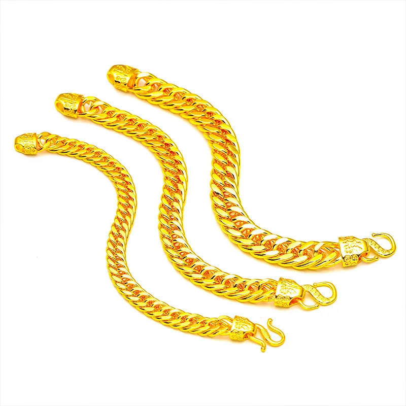 سوار مسطح برأس محظوظ من الذهب عيار 24 قيراط 10 12 14 ملم للرجال AU999 - 24K مزورة/AU999، وصلة ناعمة، 10-14 ملم للاحتياجات المتنوعة #5