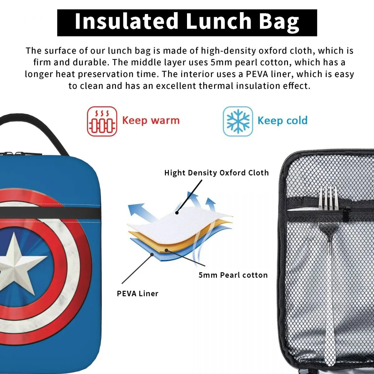 Services.com America-Sac à lunch isotherme brossé pour hommes et femmes, conteneur de repas isotherme, fourre-tout de grande capacité, boîte de travail en plein air, bouclier