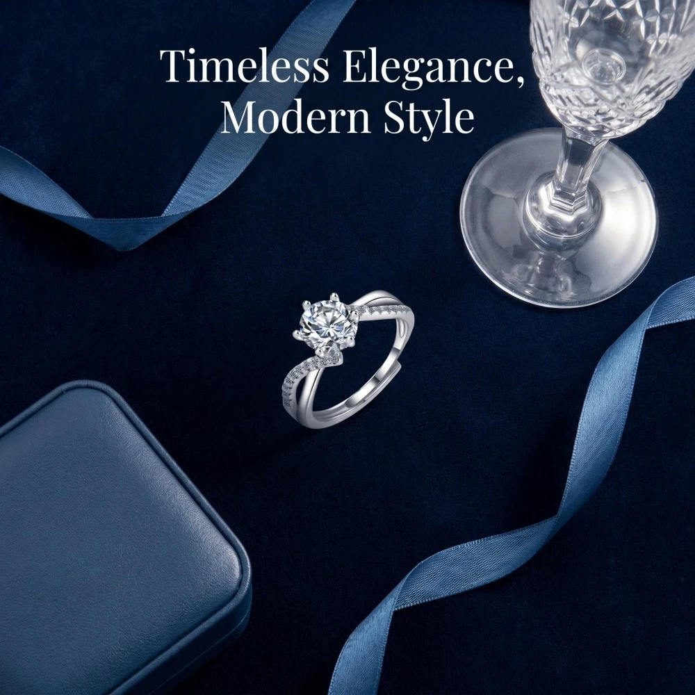 

925 Sterling Silver Fashion Light Luxury Side-by-Side Small Diamond Ice Queen One Carat Six-Claw Zircon Ring, Birthday Gift