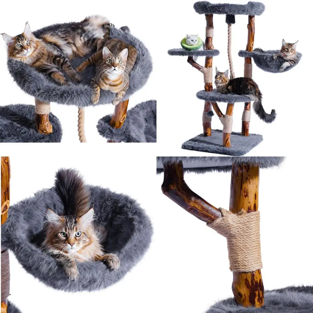 

Stylish Cat Tower for Large Breeds with Sisal Scratching Post, Hammock, and Play Accessories