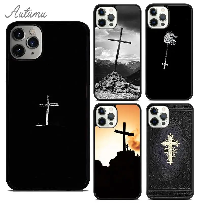 Kreuz auf Bibel, christlich-katholische Handyhülle für iPhone 17, Air 15, 16, 11, 12, 13, 14, Pro Max Plus Cover coque Fundas