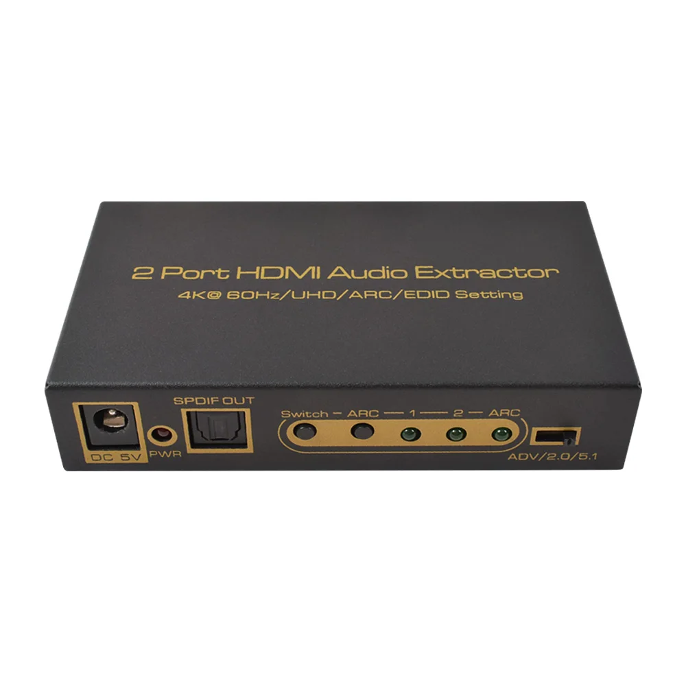 4K HDMI Switch 2 In 1 Out Audio Extractor SPDIF Toslink RCA Audio Output 4K60Hz HDCP2.2 ARC EDID Setting HDMI Selector Converter