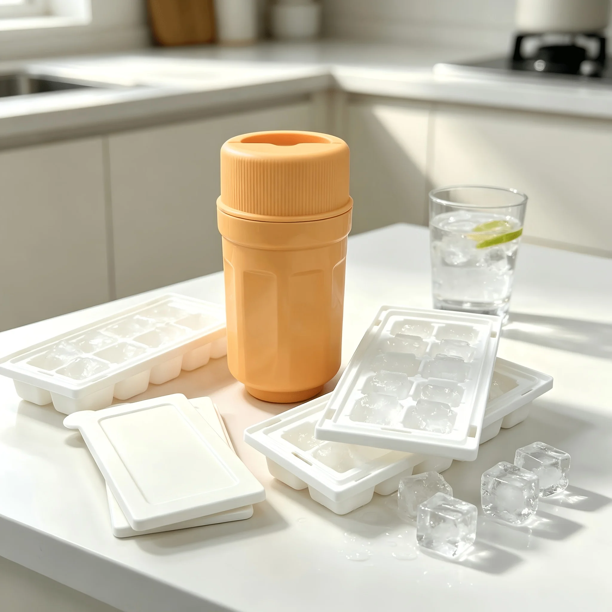 Rotary Twisting Ice Cube Maker Cup with 3 Ice Trays, Easy Twist Release Ice Mold, Stackable Ice Cube Tray for Summer Drinks