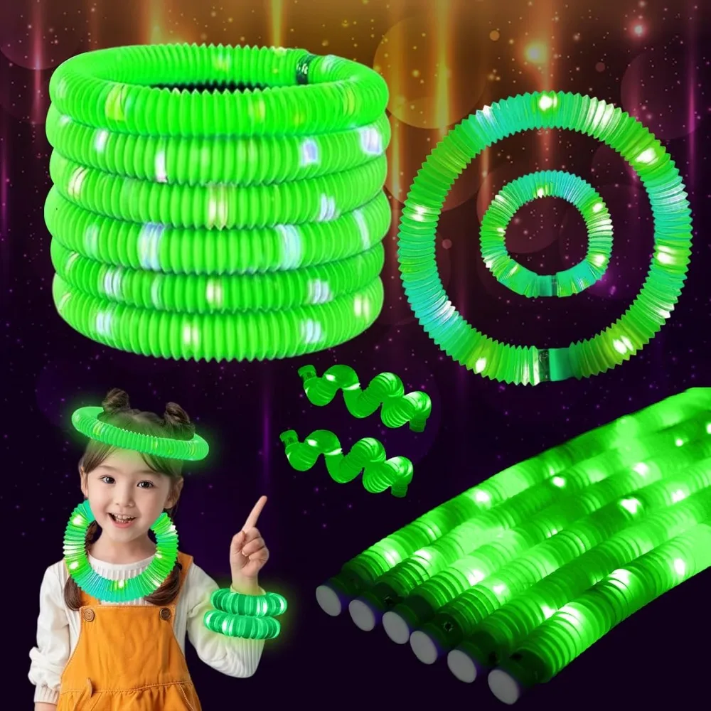 

Green 6PCS Light Up Pop Fidget Tubes Party Favors-Glow in The Dark Party Supplies for Kids and Adults, Perfect for Festivals