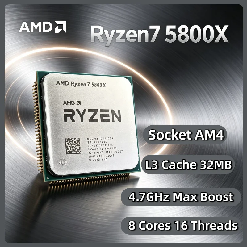 Procesador AMD Ryzen 7 5800X, CPU AMD R7 5800X de 8 Núcleos y 16 Subprocesos, 4.7GHz, Desbloqueado, para PC de Escritorio, Socket AM4, para Juegos, OEM