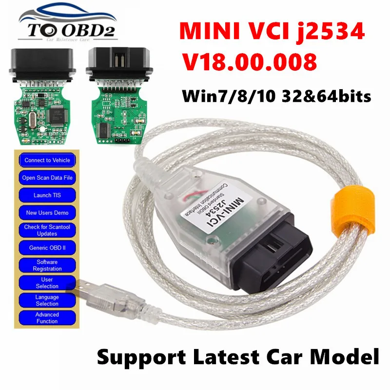 V18.00.080 MINI VCI j2534 Vehicle Diagnosis Support Latest Car Model For Toyota TIS Techstream Multi-Language