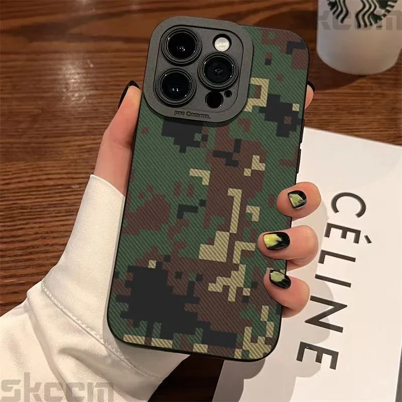 Stylish Graffiti Army Green camouflage Phone Case For iPhone 16 Pro Case 15 14 13 12 11 Pro Max 7 8 16 PIus X XR XS Soft Cover