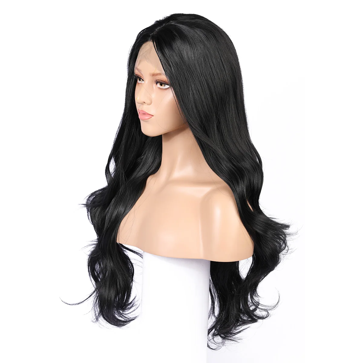 Perruque Lace Front Wig synthétique sans colle, 26 pouces de long, 180de densité, perruque préplumée à vague noire avec cheveux de bébé pour femmes noires 03/