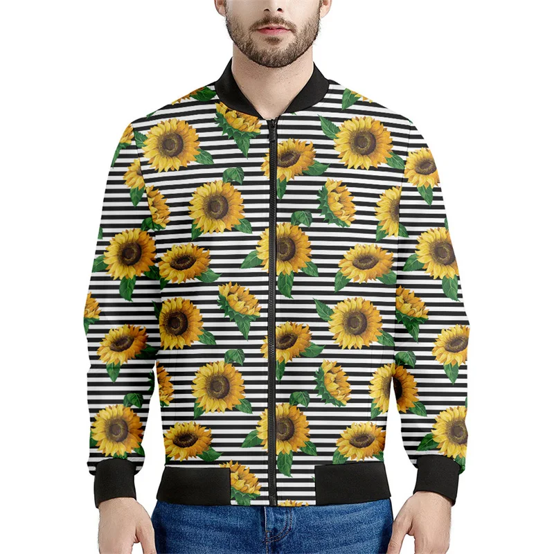 Multi Color Plants Sunflower Pattern Zipper Jacket Men 3d Printed Floral Sweatshirts Street Long Sleeves Oversized Jackets Coats