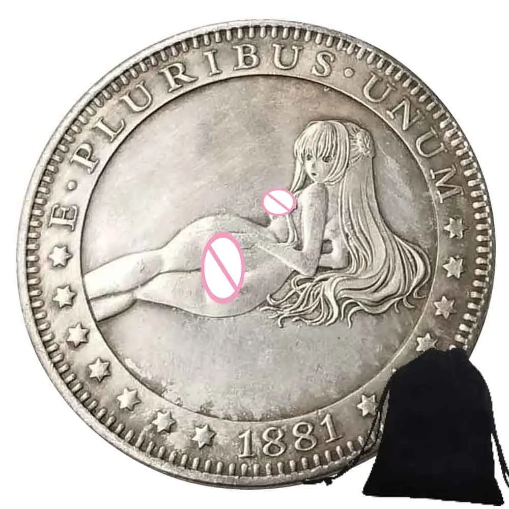 Luxury Liberty Elegant Girl 3D Art Couple Coins Romantic Good Luck Pocket Coin Funny Coin Commemorative Lucky Coin+Gift Bag