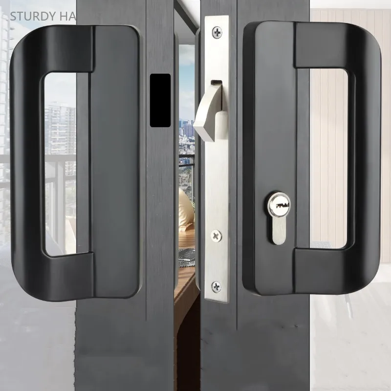 Balcony Sliding Door Locks Black Handle Lock Aluminum Frame Sliding Door Hook Lock Household Hardware Accessory Door Lock