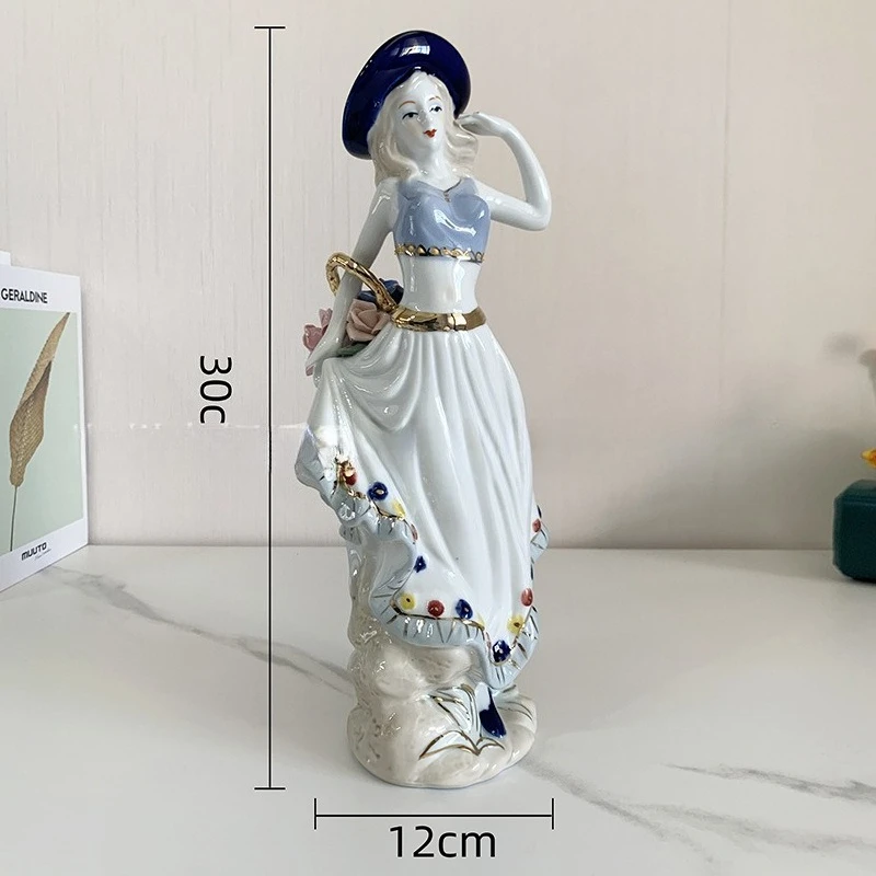 Girl ceramic statue, collectible crafts, woman porcelain statue, living room modern girl statue