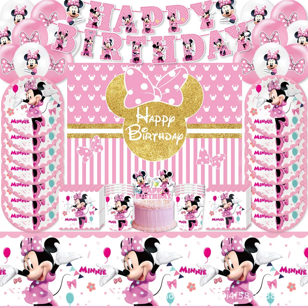 Disney Minnie Mouse Birthday Party Decoration Princess Girl's Party Supplies MInnie Mouse Tableware Balloon Banner Paper Cup image 2