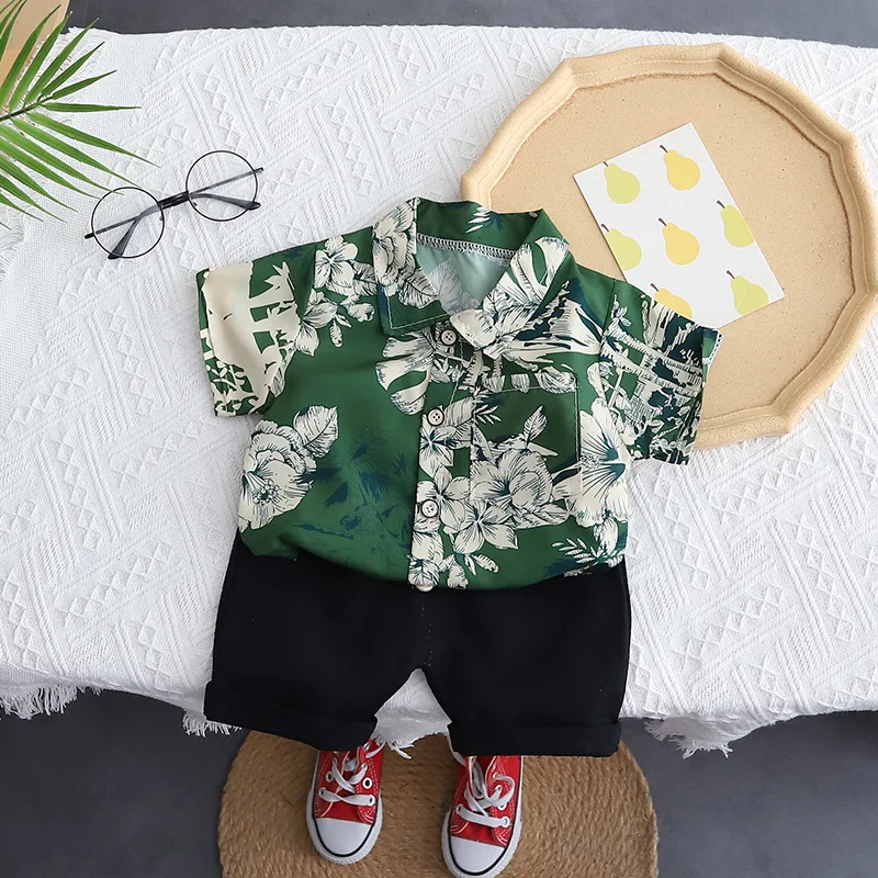 Hawaii Stylish Toddler Boys Clothes Sets Cute Kids Shirts + Shorts Summer Children's Outfits