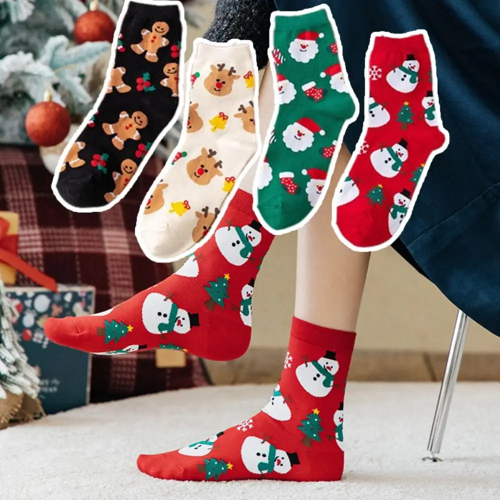 Calcetines de algodón con dibujos animados para mujer, medias suaves y cálidas para invierno, regalos de navidad