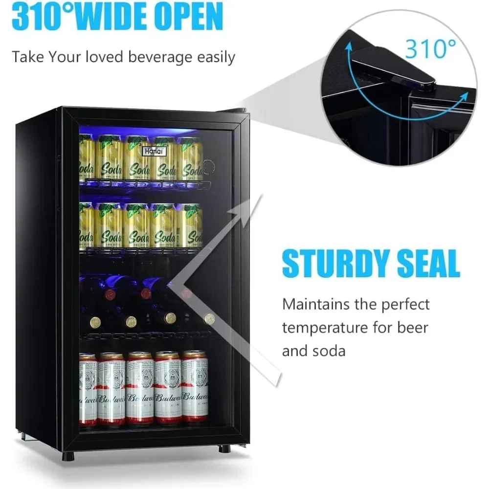 Mini Fridge Glass Door 120 Cans Beverage Refrigerator Small Clear Front Wine Cooler for Soda Beer Drinks Home Office Bar