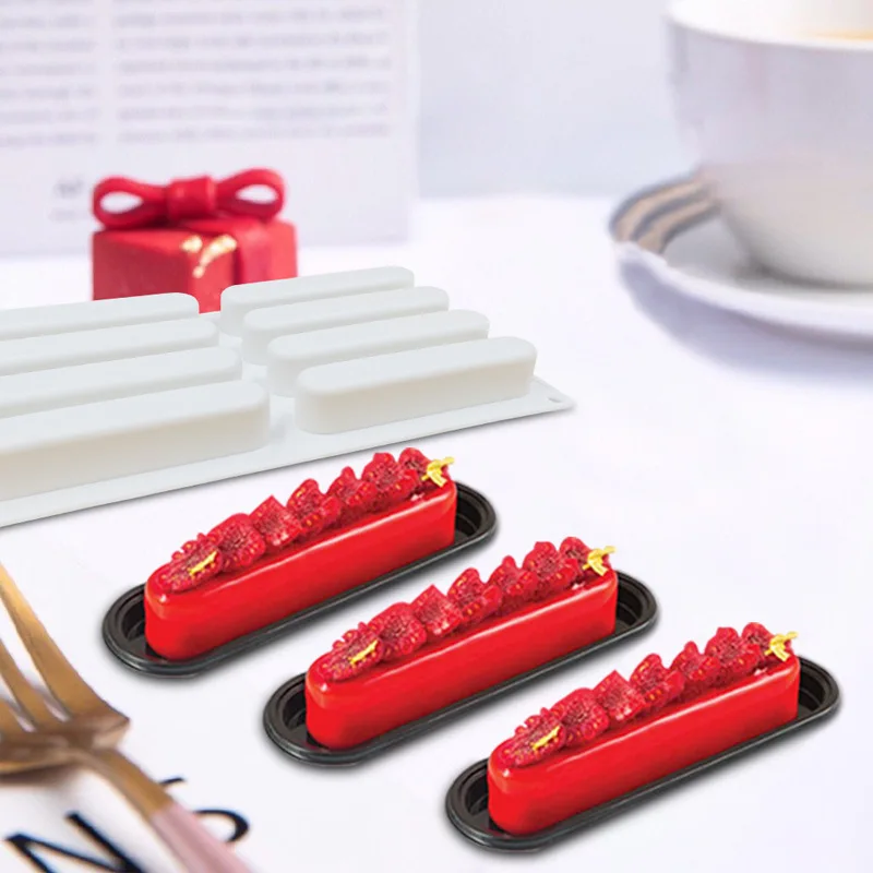 6 Cavity Elliptical Strip Silicone Mousse Cake Mould Oval Silicone Mold Mousse Dessert Mold Cake Decoration Mould