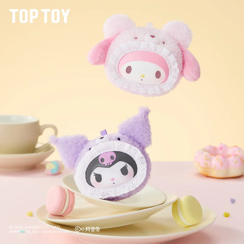 Spot New Sanrio Family Velvet Bear Series Vinyl Blind Box Toys Pendant Anime Kuromi Pompompurin Pochacco Kuromi Ornaments Gift
