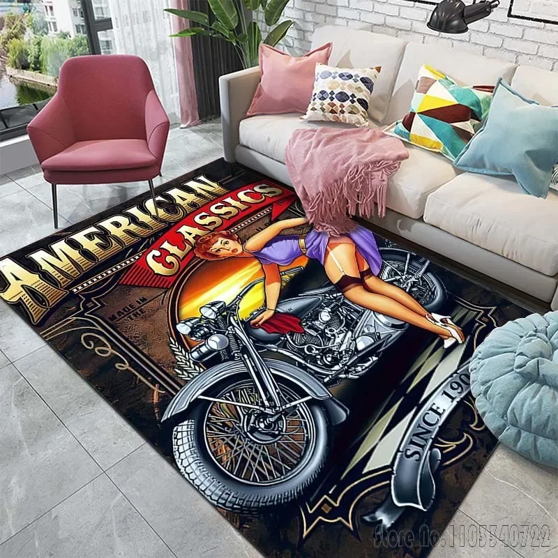 Woman Knight Motorcycle Pattern Pattern Carpet Bedroom Floor Mat Decor Living Room Carpet Bathroom Anti-slip Rugs Decor