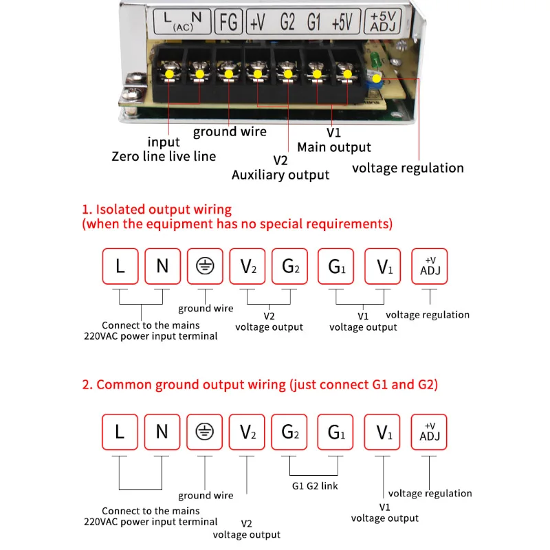 Alimentatore Switching a doppia uscita 75W 5V 10V 12V 15V 24V D-75A D-75B D-75C + 5v -5v + 12V -12V + 15V -15V -24 convertitore v Ac Dc