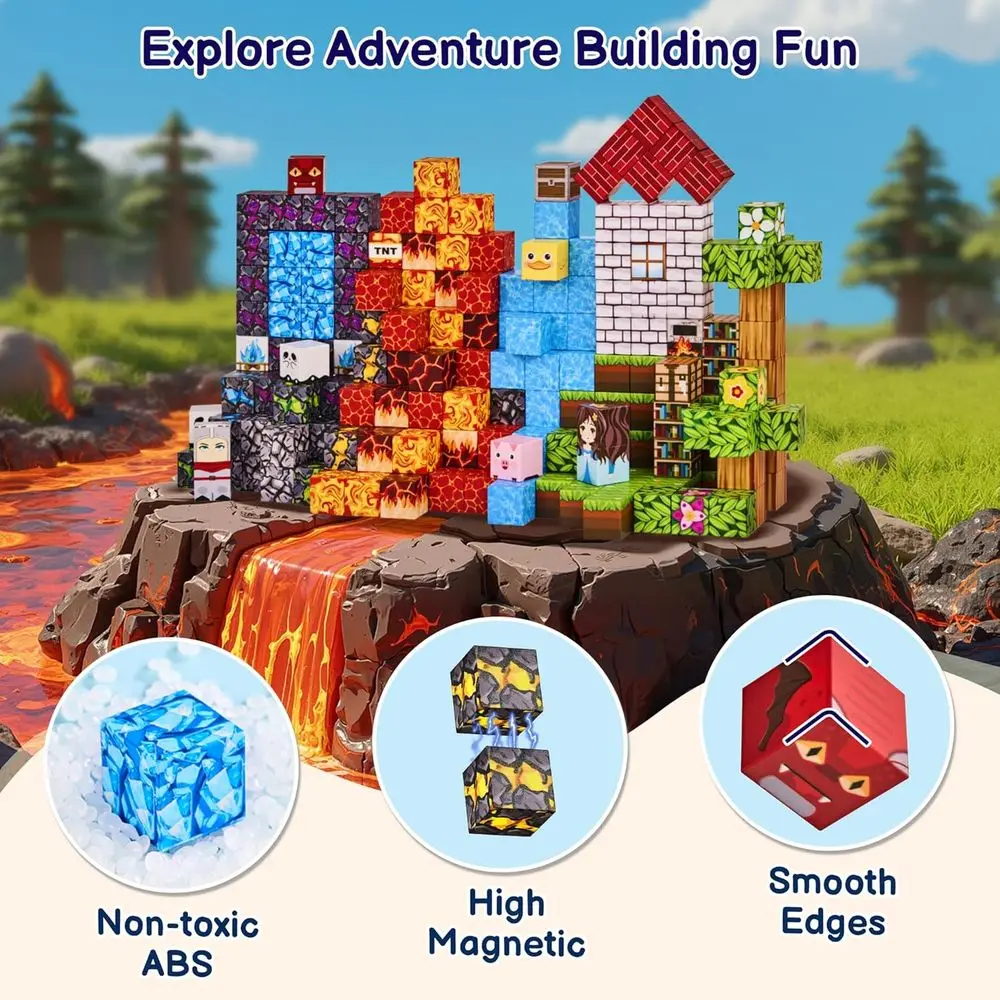 STEM 200-Piece Magnetic Building Blocks Set for Kids, Ideal for Ages 3-12, Great for Birthdays - Forest Theme