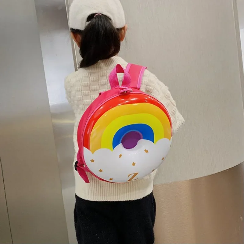 Kids Bag Children\'s Schoolbag Cartoon Backpack Kindergarten Kids Doughnut Rainbow Rocket Boys and Girls Hard Double Shoulder Bag