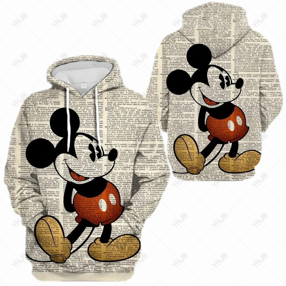 Disney-Moletom feminino impresso Mickey Spice, moletom dos desenhos animados, top, moda versátil, design original