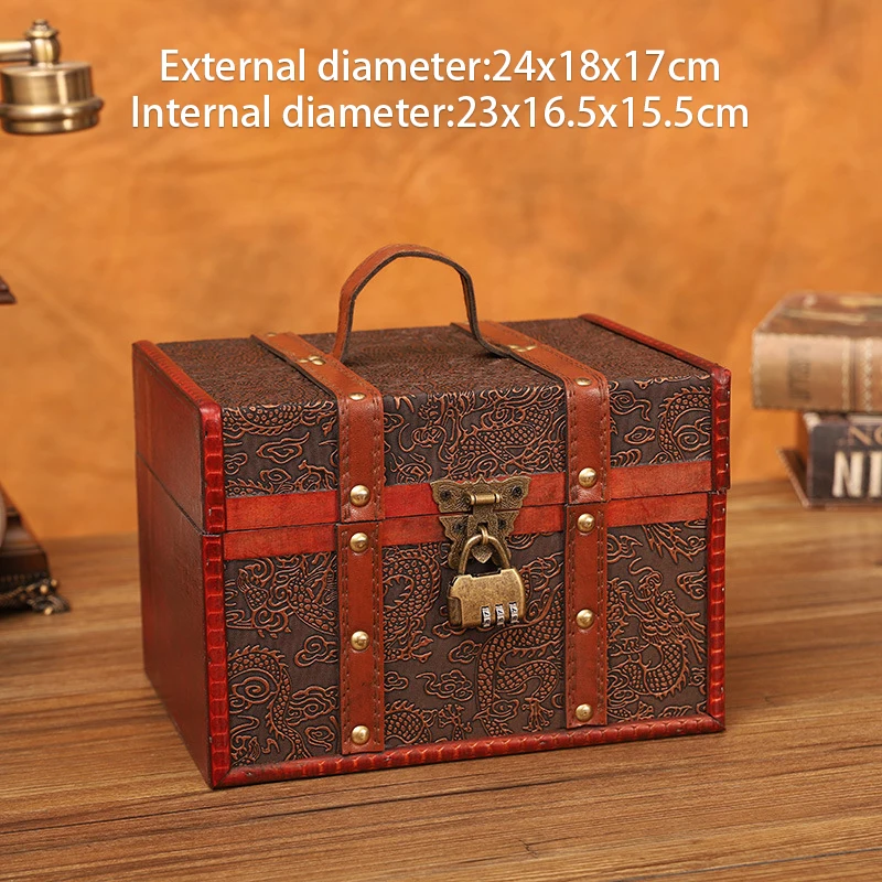 Retro Wooden Jewelry Box Antique Storage Treasure Chest with Lock Medieval Vintage Suitcase Necklaces Organizer Antique Gift Box