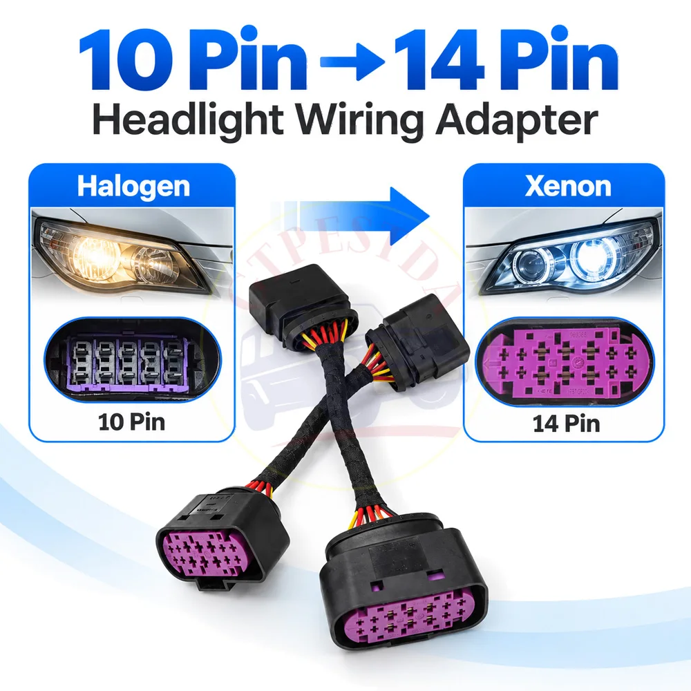 1J0973737 Halogen to Xenon Headlight 10 Pin to 14 Pin Conversion Wiring Harness Adapter 1J0973835 For VW Golf MK6 GTI Jetta Audi