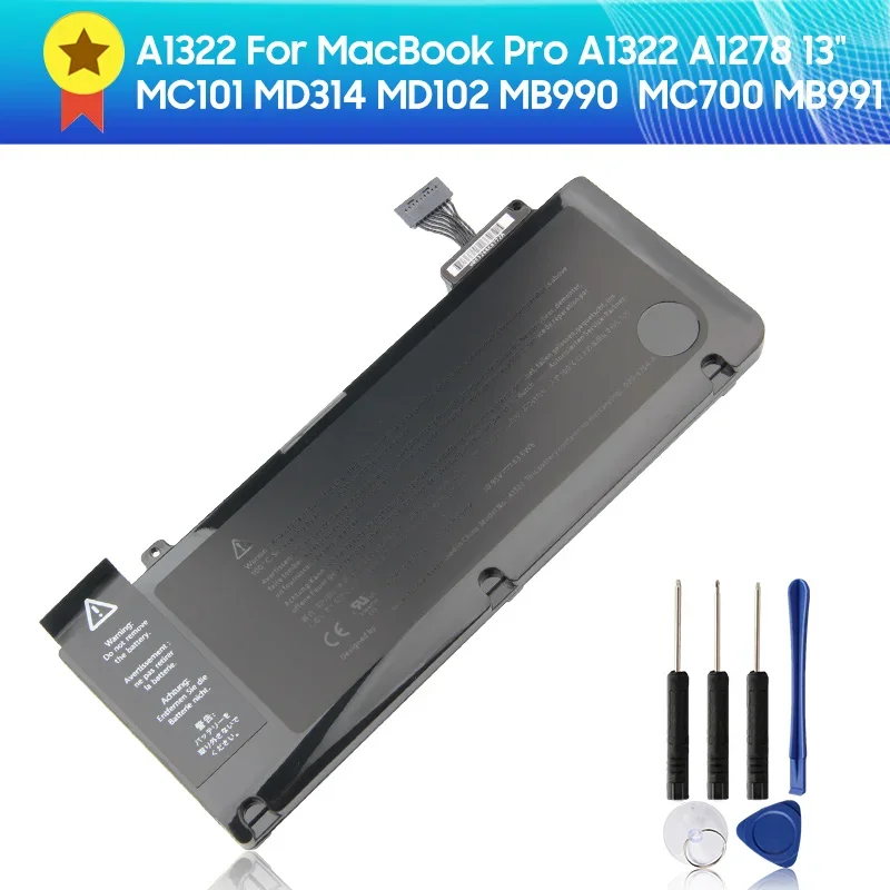 

Replacement Battery A1322 For MacBook Pro A1322 A1278 13" MC101 MD314 MD102 MB990 MC700 MB991 New Battery 63.5wh + Tools