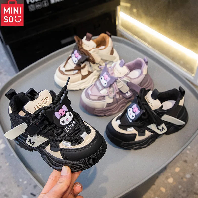 

Miniso Kuromi Girls Platform Sneakers 2025, Stain-Resistant Mesh Shoes for Spring & Fall, Big Kids