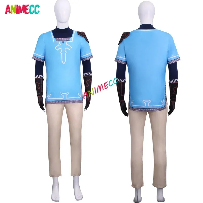 ANIMECC 재고 XS-3XL 링크 코스프레 코스튬 가발 망토, 액세서리 포함, 할로윈 카니발 복장, 남자 소년 의류