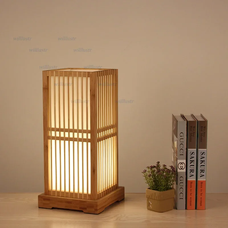 Handmade Bamboo Table Lamp Japan Style Desk Light Hotel Cafe Bistro Bar Restaurant Sitting Room Bedside Creative Wood Lighting