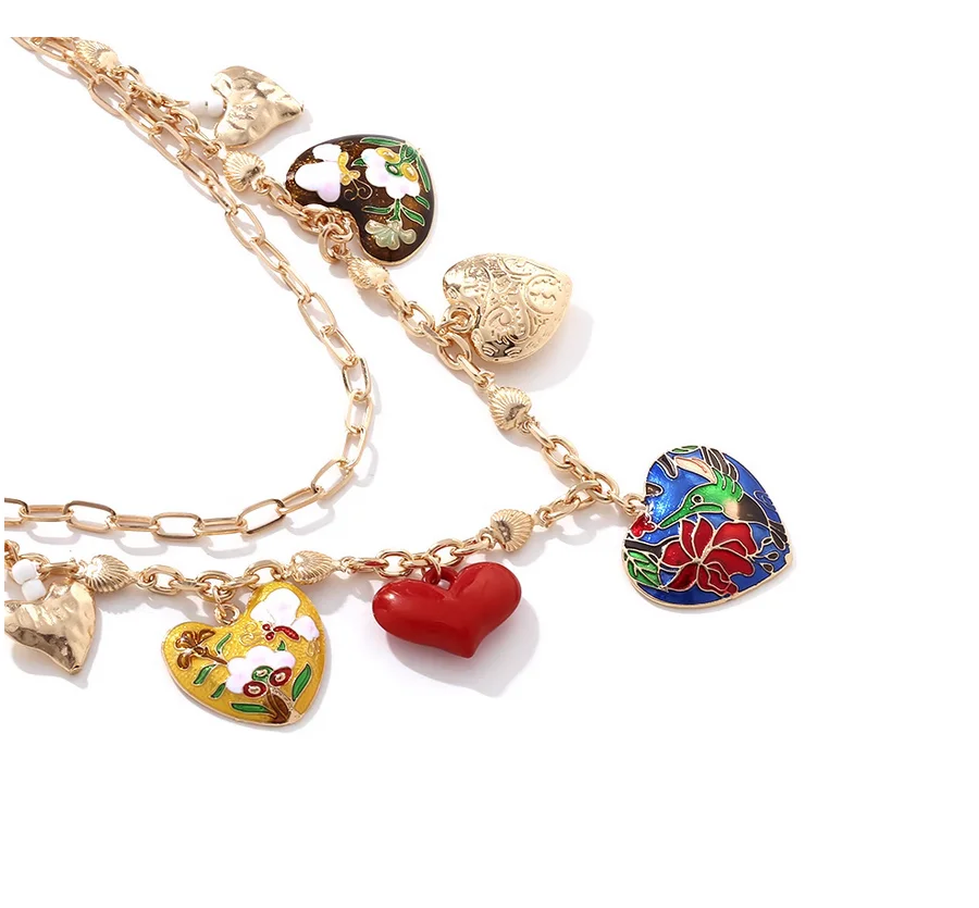 Europe and the United States big-name luxury design sense painting oil love multilayer necklace.