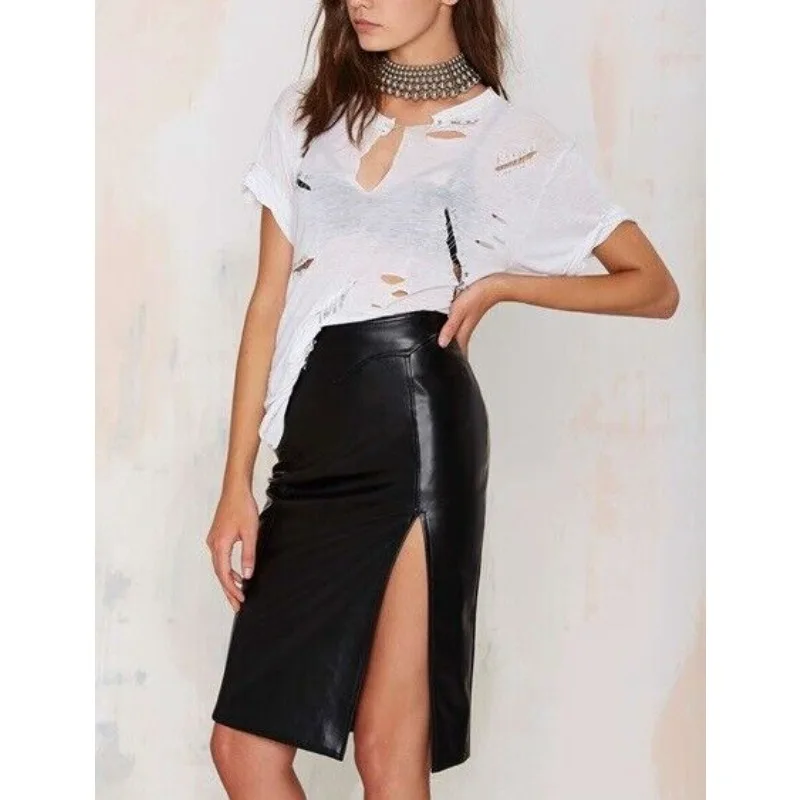 Sexy Women's Authentic Lambskin 100% Leather Skirt Knee Length Fashionable Skirt Fashion Trends