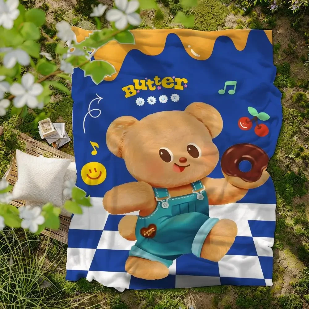 mascot B-Butter B-Bear Throw Soft Flannel Blanket for Bed Bedroom Sofa Picnic Throw Skin-friendly Breathable Gift Cover