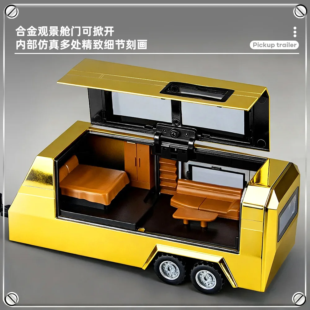 Juego de remolque para camioneta RV 1:32, modelo de coche de aleación, sonido y luz extraíble, juguetes para niños, adornos de decoración para cafetería